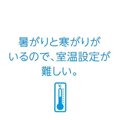 暑がりと寒がりがいるので、室温設定が難しい。