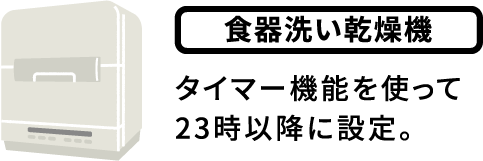 食器洗い乾燥機:タイマー機能を使って23時以降に設定。