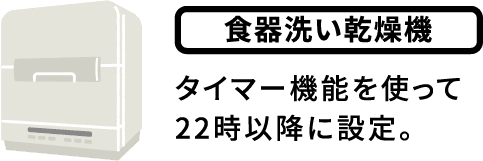 食器洗い乾燥機:タイマー機能を使って22時以降に設定。